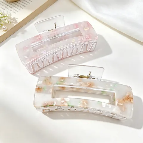 Acrylic Square Hair Claw Clip Sweet Floral Pattern Patched Shark Clip Geometric Fashion Hair Catch For Women Daily Accessories
