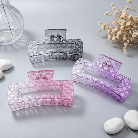 Large Gradient Color Hair Claw Clip With Elegant Lattice Pattern Square Shark Clip For Women Thick Hair Accessories