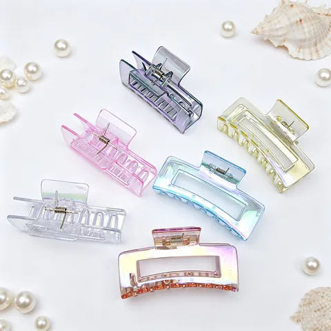Simple Electroplated Iridescent Hair Claw Clip Elegant High-End Shark Clip Geometric Rectangle Hairpin For Women Fashion Headwear