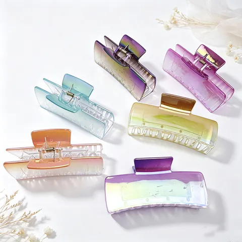 Large Gradient Electroplated Square Shark Hair Claw Clip Elegant Solid Cube Hair Catch Barrette For Women Girls Korean Style Aesthetic Hair Accessories Daily Use