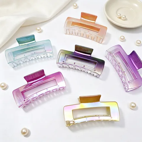 Large Square Hair Claw Clip UV Electroplated Gradient AB Colorful Shark Clip Geometric Matte Hair Accessory For Women Summer