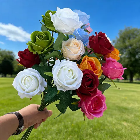 Artificial Three-Headed Pearl Rose Silk Flower Branch Long Stem Fake Rose For Wedding Home Decoration Floral Bouquet