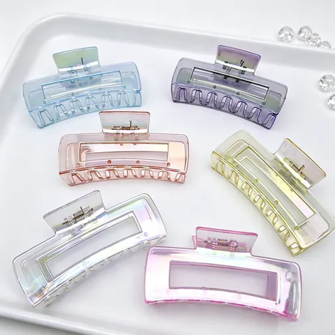 Large Square Hair Claw Clip UV Electroplated Iridescent Shark Clip Gentle Style Clear Hairpin For Women Fashion Hair Accessories