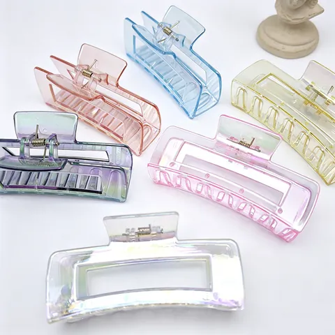 Large Square Hair Claw Clip UV Electroplated Iridescent Shark Clip Gentle Style Clear Hairpin For Women Fashion Hair Accessories