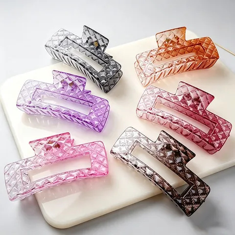 Large Gradient Color Hair Claw Clip With Elegant Lattice Pattern Square Shark Clip For Women Thick Hair Accessories