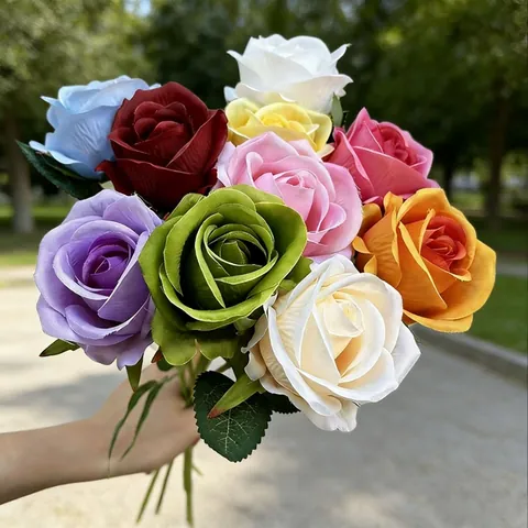 Single Stem Artificial Rose Silk Cloth Fake Flowers Long Branch For Wedding Hotel Arrangement Home Decoration Photography Prop