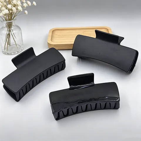 Large Black Square Plastic Hair Claw Minimalist Solid Plane Shark Clip Matte Glossy Hair Accessory For Women Fashion Jewelry