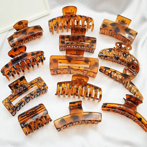 Leopard Print Hair Claw Clips Large Size Shark Clip Plastic Hair Claws Matte Texture Hair Accessories For Women Thick Hair Styling Tools