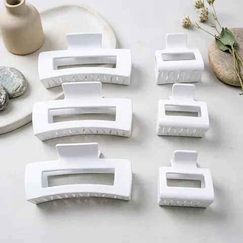 Matte White Square Hair Claw Clip For Women Elegant Nonslip Rectangle Shark Clip Minimalist Geometric Daily Hair Accessory For Thick Thin Hair