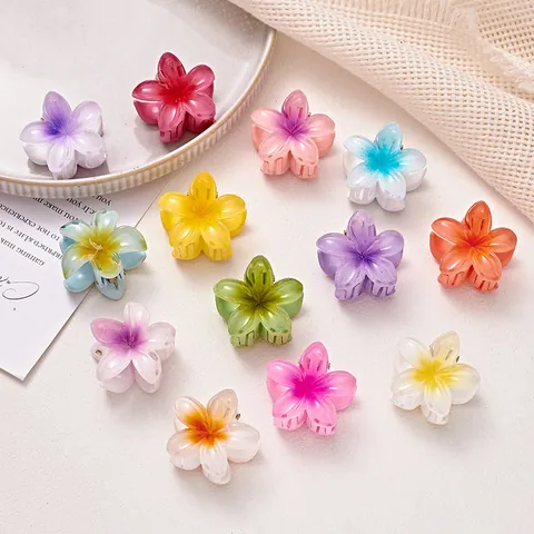 Small Plumeria Hair Claw Clip Mini Flower Shark Clip For Women Girls Ponytail Holder Sweet Gradient Floral Hair Accessory