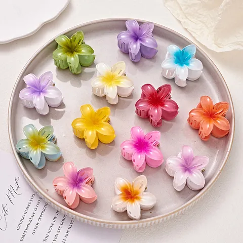 Small Plumeria Hair Claw Clip Mini Flower Shark Clip For Women Girls Ponytail Holder Sweet Gradient Floral Hair Accessory