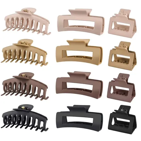 Matte Geometric Square Hair Claw Set Nude Coffee Black Large Shark Clip For Women Girls Thick Hair Strong Hold Hair Accessories
