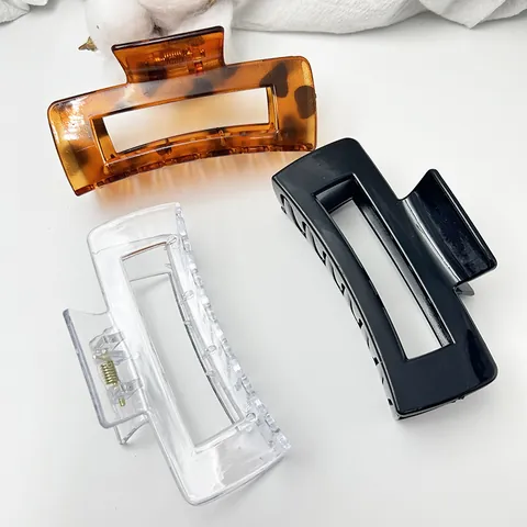 Large Square Hair Claw Clips For Women Plastic Rectangular Hair Jaw Clips Non-Slip Hair Accessories For Thick Hair Black Clear Tortoise Shell