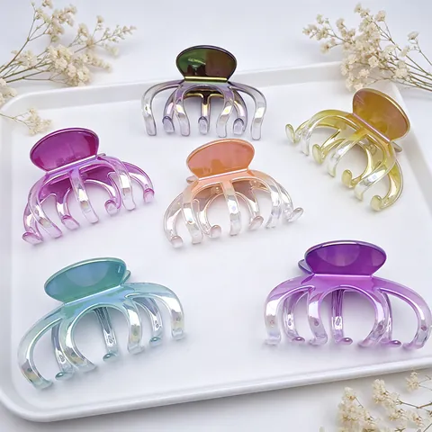 Pinza para el Cabello de Tiburón Grande con Degradado Galvanizado UV para Mujer Accesorios para el Cabello de Plástico Antideslizante de Moda Horquilla de Peinado