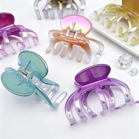 Pinza para el Cabello de Tiburón Grande con Degradado Galvanizado UV para Mujer Accesorios para el Cabello de Plástico Antideslizante de Moda Horquilla de Peinado