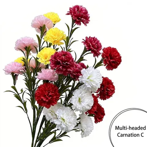 Oeillet en Tissu de Soie Artificielle Fleurs de Simulation Multi-têtes pour Fête des Mères Cadeau Fête des Enseignants Décoration Maison