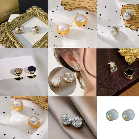 Pendientes de Clip de Perla Magnética de Lujo sin Perforación Diamante de Imitación Perla Artificial Pendientes de Imán para Mujer Joyería