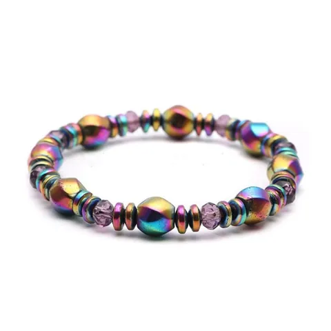 Bracelet en Pierre Magnétique Arc-en-ciel Fait Main avec Perles en Cristal Artificiel Losange pour Hommes Femmes Bijoux de Mode