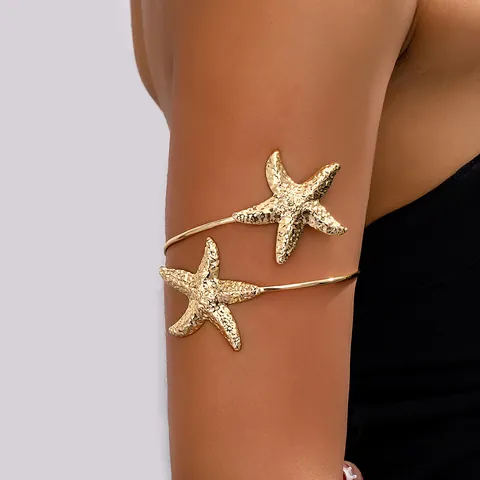 Bracciale da Braccio Superiore in Metallo a Forma di Stella Marina 3D Stile Oceanico Moda Europea Americana per Donna Oro Galvanizzato