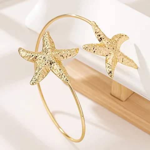 Bracciale da Braccio Superiore in Metallo a Forma di Stella Marina 3D Stile Oceanico Moda Europea Americana per Donna Oro Galvanizzato