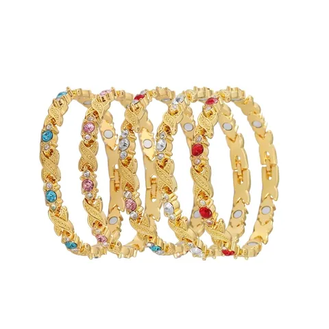 Women Fashion Alloy Magnetic Therapy Bracelet Adjustable Gold Silver Rhinestone Inlaid Health Care Link Bracelet Jewelry