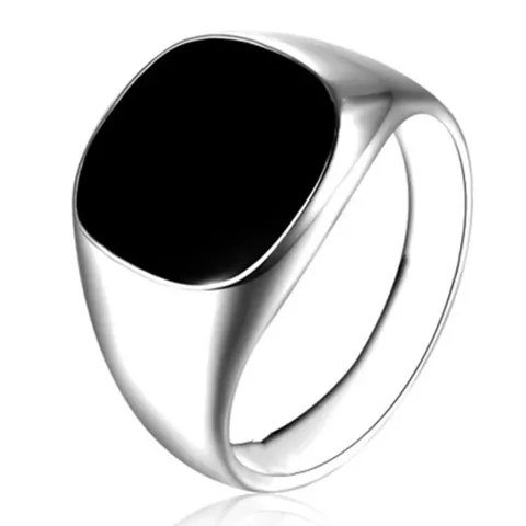 Bague Chevalière Carrée Minimaliste en Alliage Avec Émail Noir Unisexe Bague de Mode Électroplaquée pour Hommes Femmes