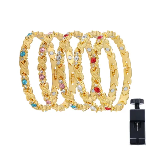 Women Fashion Alloy Magnetic Therapy Bracelet Adjustable Gold Silver Rhinestone Inlaid Health Care Link Bracelet Jewelry