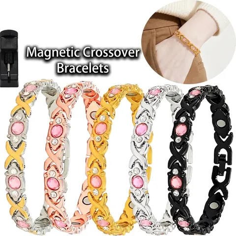 Women Magnetic Therapy Bracelet Fashion Detachable Cross X-Link Zinc Alloy Rhinestone Adjustable Health Care Jewelry