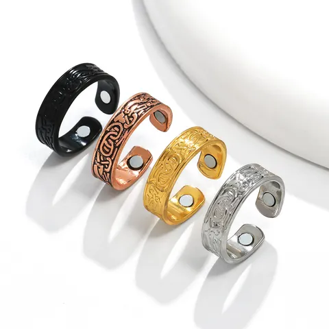 Vintage Zinc Alloy Magnetic Open Ring For Men Women Irregular Pattern Tribal Style Adjustable Finger Jewelry Retro Accessory
