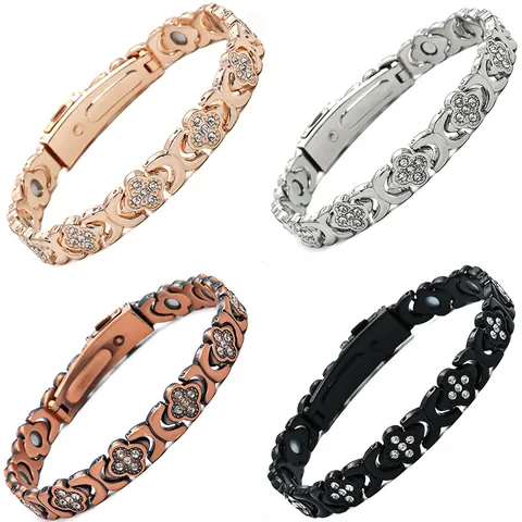 Moda Lega di Zinco Quadrifoglio Braccialetto Magnetico per Donna Intarsiato Strass Cuore Forma Gioielli Bracciale Regalo