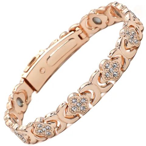 Moda Lega di Zinco Quadrifoglio Braccialetto Magnetico per Donna Intarsiato Strass Cuore Forma Gioielli Bracciale Regalo