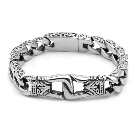 Bracciale a Catena in Lega Fusa con Totem Retro per Uomo Personalità Vintage Gioiello da Braccio Accessorio Moda