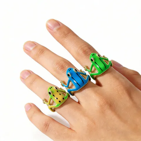 Quirky Tree Frog Open Ring For Unisex Zinc Alloy Enamel Frog Finger Ring Adjustable Animal Jewelry Gift