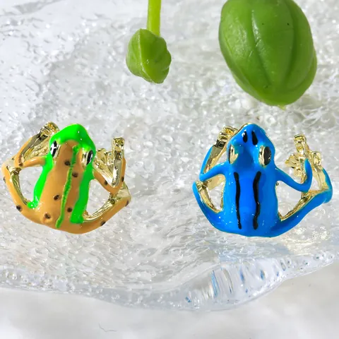 Quirky Tree Frog Open Ring For Unisex Zinc Alloy Enamel Frog Finger Ring Adjustable Animal Jewelry Gift