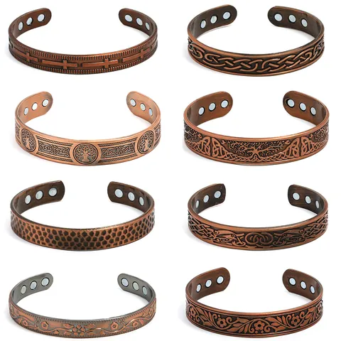 Vintage Zinklegierung Magnettherapie Armreif Armband Für Herren Damen Antik Kupfer Gold Silber Gebürstete Blume Offener Handschmuck