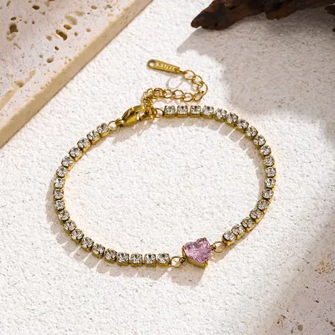 Luxury Titanium Steel Zirconia Heart Tennis Bracelet For Women Gold Plated Inlaid Zircon Bracelet Elegant Hand Jewelry