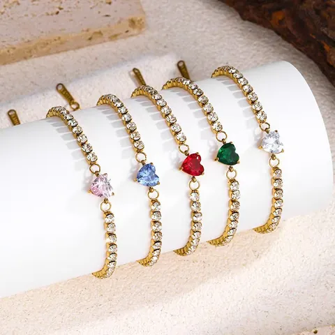Luxury Titanium Steel Zirconia Heart Tennis Bracelet For Women Gold Plated Inlaid Zircon Bracelet Elegant Hand Jewelry