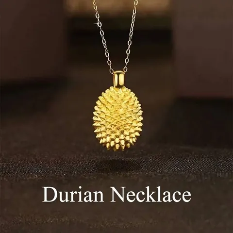 Creative Gold Plated Durian Fruit Pendant Necklace Titanium Steel Alloy Chain Nature Inspired Jewelry For Women Girls Gift