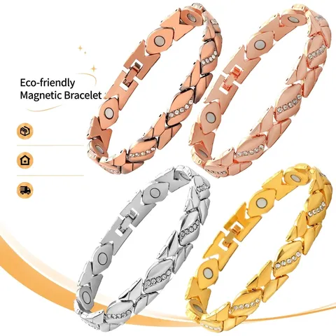 Magnetisches Gesundheits Armband Blatt Design Mit Strass Verstellbar Legierung Armreif Für Herren Damen Antikes Rotkupfer Gebürstet Schmuck