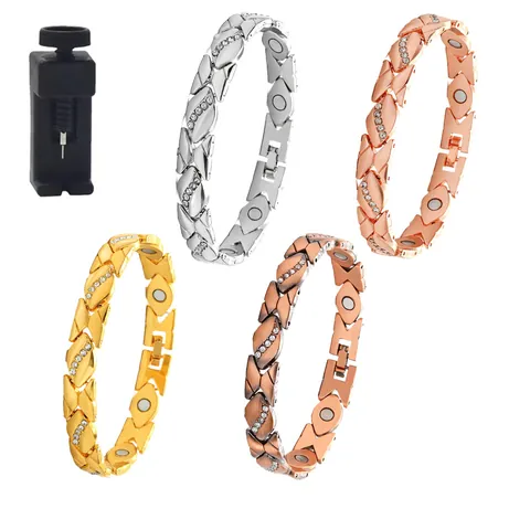 Magnetisches Gesundheits Armband Blatt Design Mit Strass Verstellbar Legierung Armreif Für Herren Damen Antikes Rotkupfer Gebürstet Schmuck