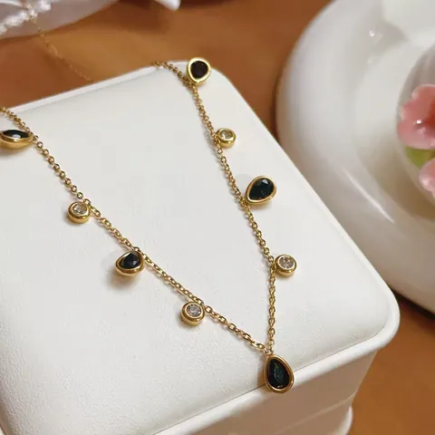 Waterdruppel Kwastje Zirconia Choker Ketting Voor Vrouwen Roestvrij Staal 18K Verguld Minimalistische Franse Luxe Boutique Sieraden