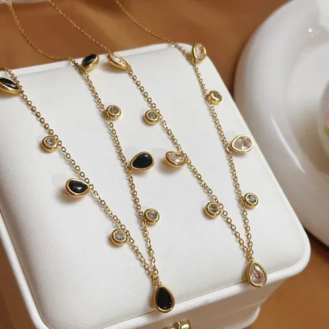 Waterdruppel Kwastje Zirconia Choker Ketting Voor Vrouwen Roestvrij Staal 18K Verguld Minimalistische Franse Luxe Boutique Sieraden
