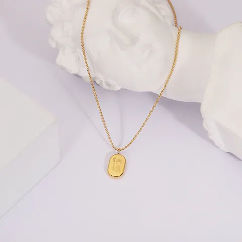Collar con Colgante de Barra Sólida de Acero de Titanio Color Dorado con Inscripción de Bendición Cadena de Bolas para Mujer