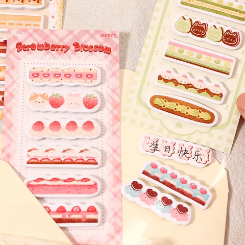 Kawaii Cartoon Dessert Paper Index Stickers Self Adhesive Decorative Sticky Notes For Students Office Stationery Planner Accessories