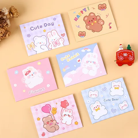 Cartoon Bear Rabbit Tri-Fold Greeting Card Ins Style Cute Animal Illustration Blessing Card For Festival Birthday Decoration