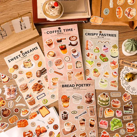 Vintage Baking Food Dessert Theme Journaling Stickers Cute Bread Coffee Pastry DIY Scrapbooking Decorative Craft Stickers