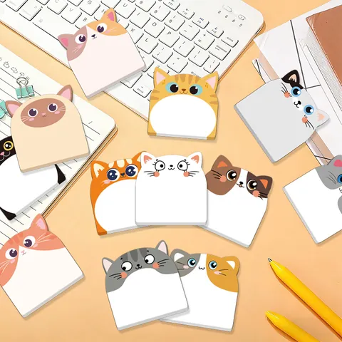 Bloc-notes Autocollants Mignons en Forme d'Animaux Dessins Animés Chat Chien pour Étudiants Bureau Papeterie Étiquettes de Notes Autocollantes
