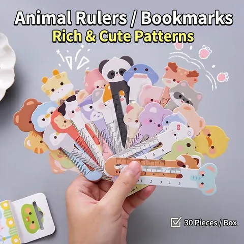 Cute Cartoon Animal White Cardboard Ruler Bookmarks Set Scale Measurement Reading Index Page Marker For Kids Student Stationery