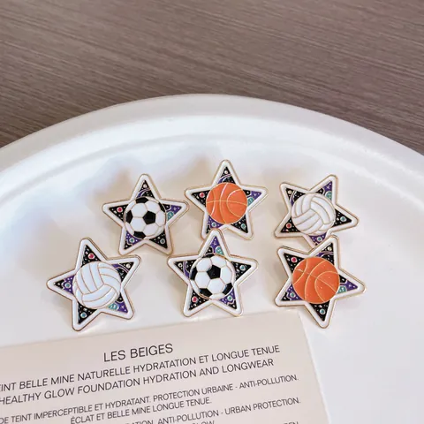 Sports Series Pentagram Brooch Basketball Football Volleyball Metal Badge Enamel Drip Pin Bag Apparel Accessories Unisex Jewelry