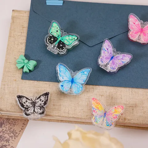 Creative Butterfly Kite Acrylic Paper Clips Cute Cartoon Memo Clips Office Bill Clips For Journal Scrapbooking Student Stationery